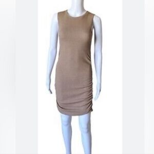 Antistar Bodycon Dress New NWT Beige Stretch Ruched Casual S
